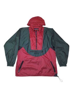 Jansport Mens Nylon Pullover Anorak Rain Jacket With Hood L Red & Green
